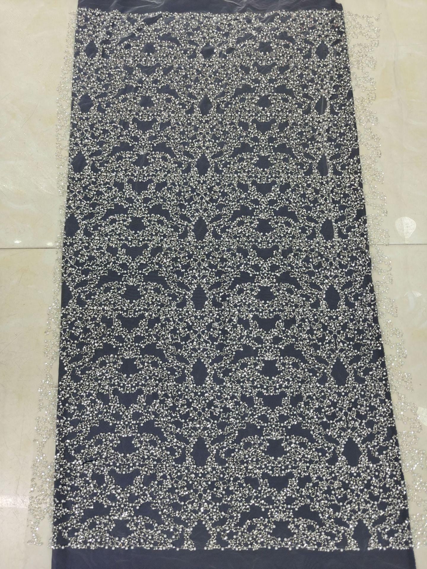 Beaded French Lace Fabric: Bridal Wedding Dress Gown Material - 50"W