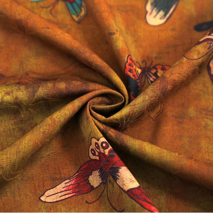 Butterfly Print Tea Silk Satin Fabric - 59"W Upholstery & Costume