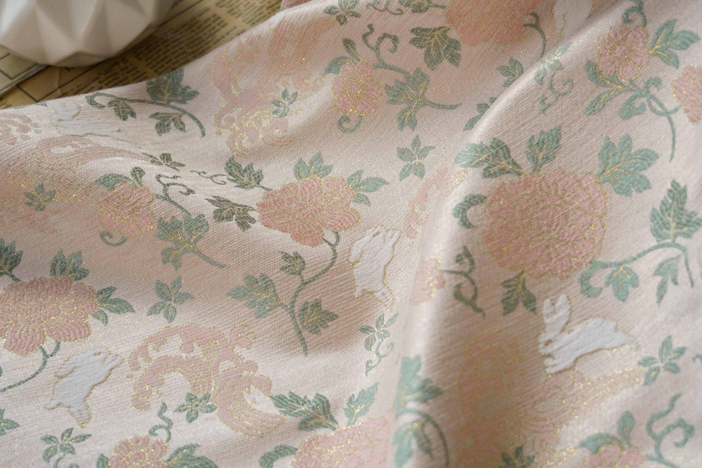 Rabbit Jacquard Velvet Fabric with Gold Thread - 59" Wide