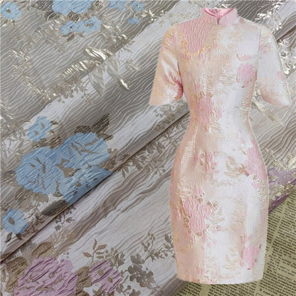 Floral Jacquard Fabric: 3D Gold Thread, 55" Wide - By The Meter