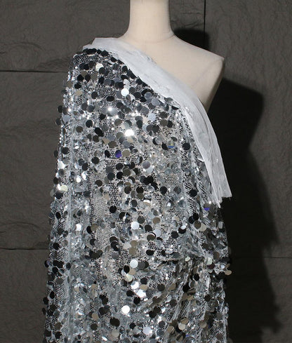 Fish Scale Sequin Mesh Fabric, Silver Symphony Gradient, DIY Sewing