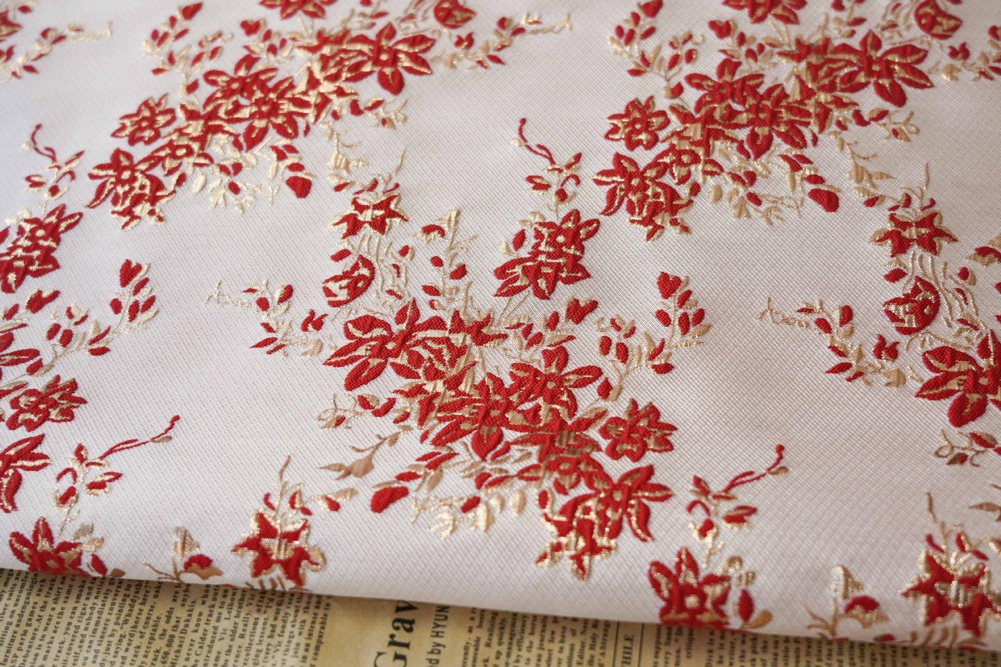 Gold Thread Floral Jacquard Fabric: 3D Oil Painting Texture, 55" Wide