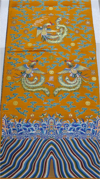 Embroidered Phoenix Brocade Fabric: Chinese Wedding Cheongsam Silk (27.5"W, 59"L/pattern)