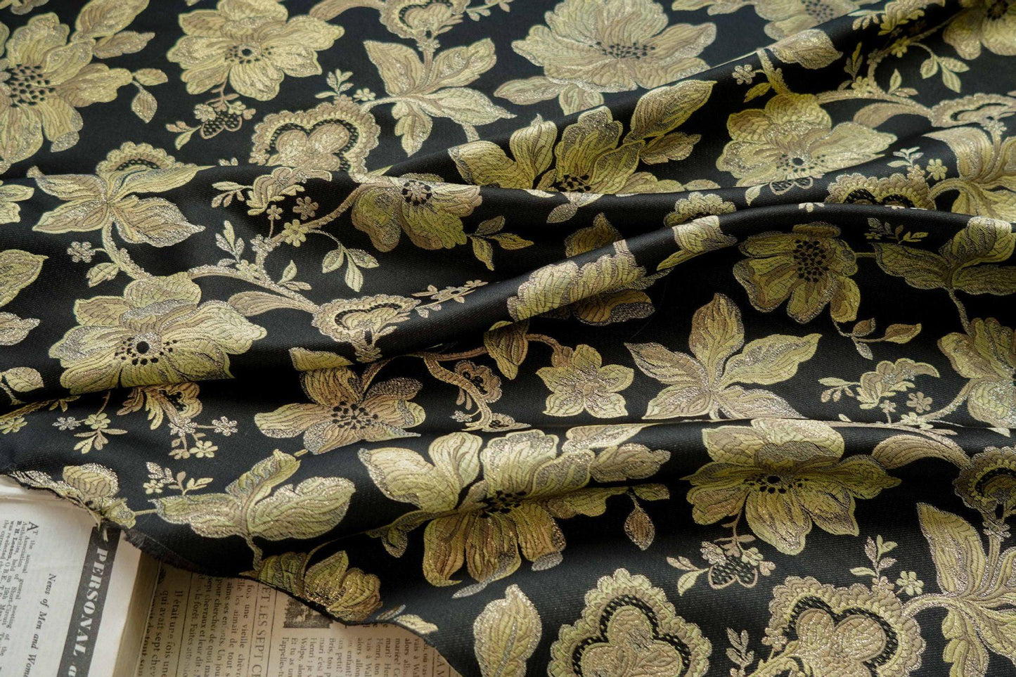 Gold Thread Jacquard Fabric: Vintage Palace Floral, 60"W - By The Meter