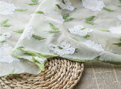 Embossed Flower Embroidery Fabric: 3D Silk Chiffon, 55"W, Costume & Decor