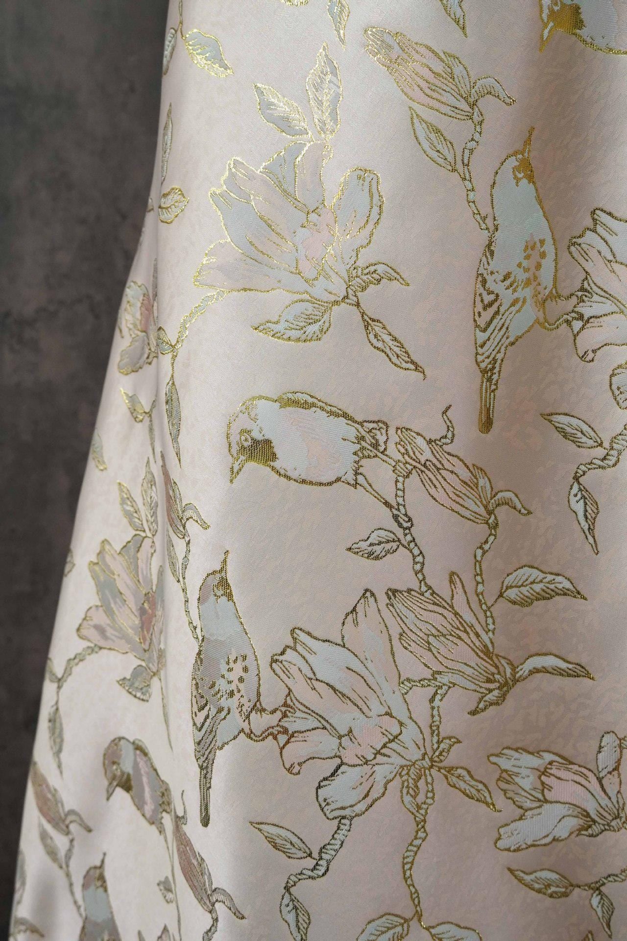 Floral Gold Jacquard Satin Fabric: Brocade Textile, Dressmaking & Upholstery (64" Wide, By The Meter)