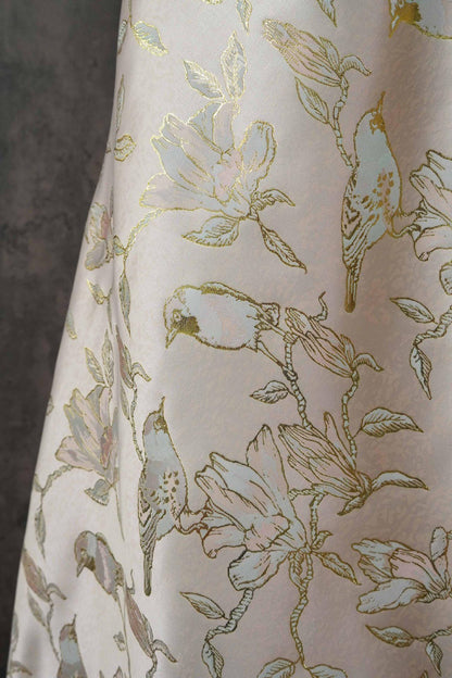 Floral Gold Jacquard Satin Fabric: Brocade Textile, Dressmaking & Upholstery (64" Wide, By The Meter)