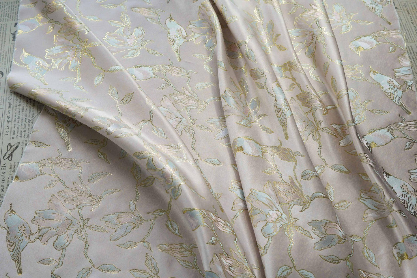 Floral Gold Jacquard Satin Fabric: Brocade Textile, Dressmaking & Upholstery (64" Wide, By The Meter)