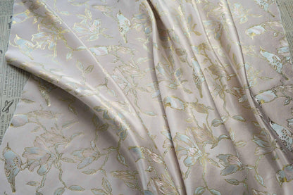 Floral Gold Jacquard Satin Fabric: Brocade Textile, Dressmaking & Upholstery (64" Wide, By The Meter)