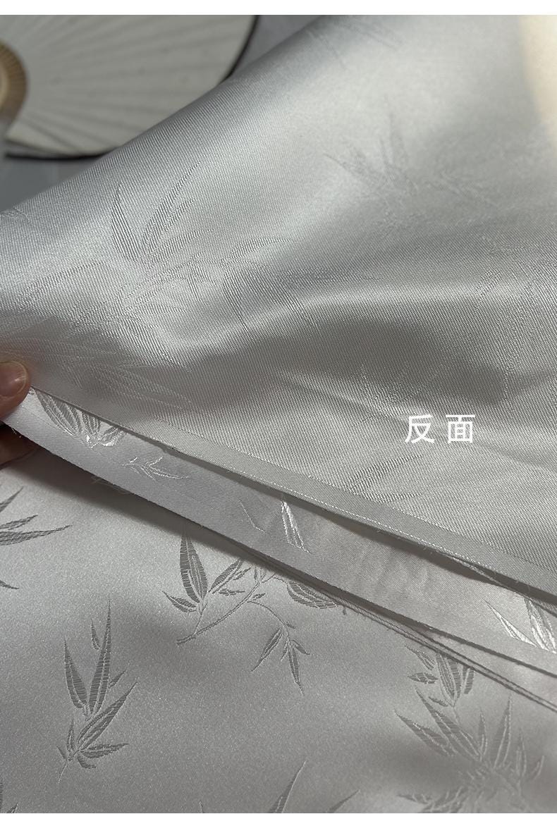 White Bamboo Silk Brocade Fabric - 45" Wide, Upholstery Sewing Material