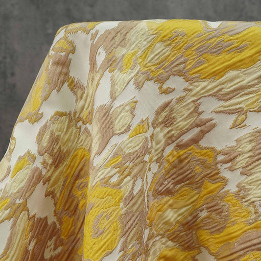Tissu jacquard gaufré : motif à blocs jaune-brun, 140 cm de large