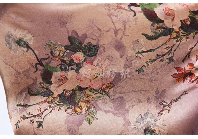 Peony Floral Silk Damask Fabric - 59"W Digital Print
