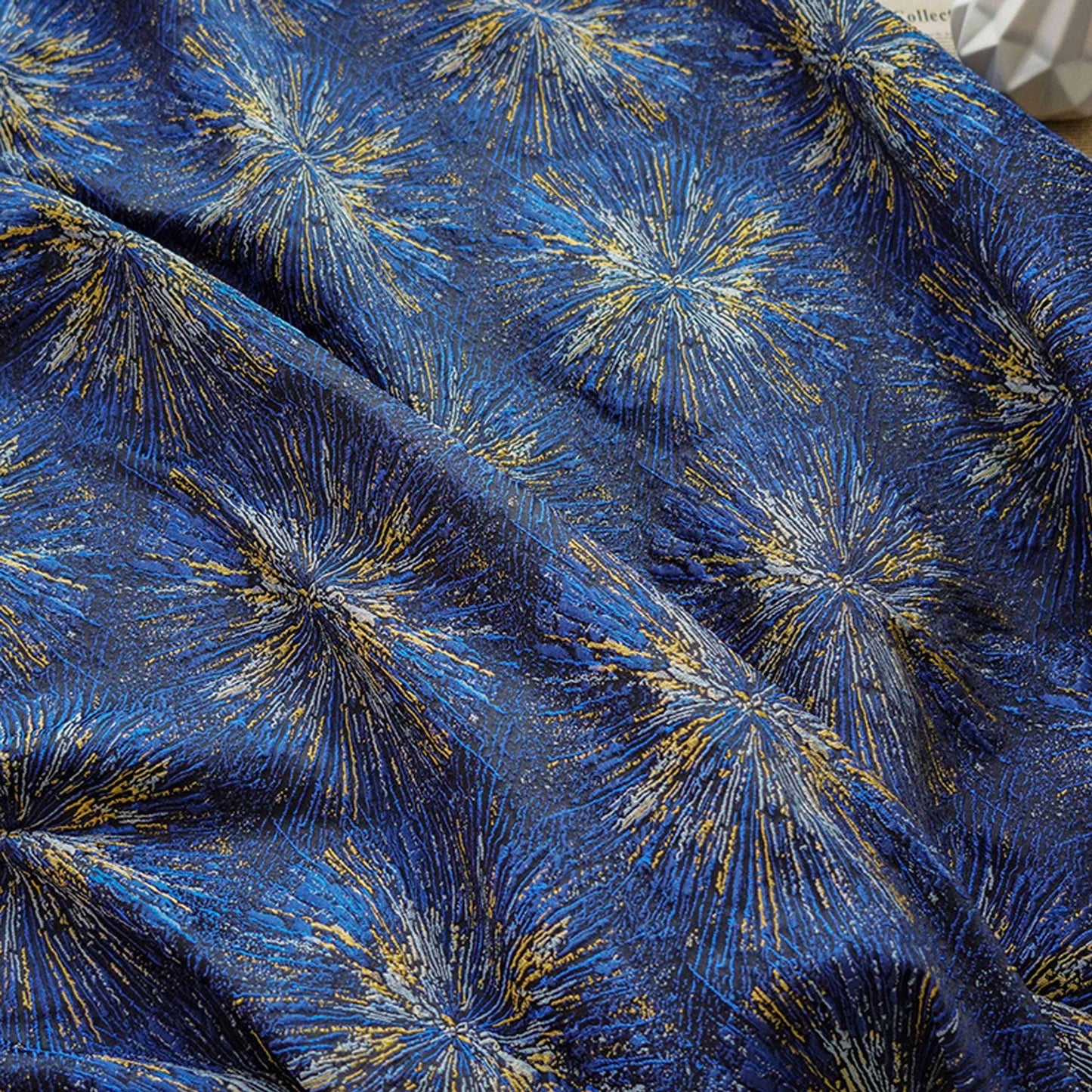 Gold Embroidered Jacquard Fabric: Luxury Floral Upholstery, Costume, Decor