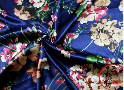 Printed Floral Satin Fabric: Soft Polyester, 59" Wide, Sewing Material