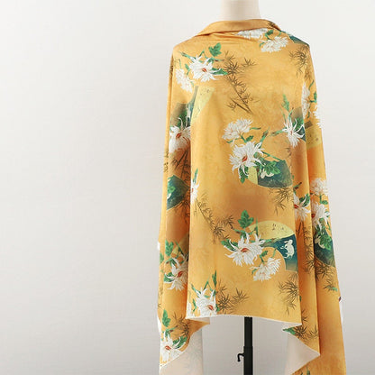 Ancient Pattern Tea Silk Fabric: Rich Texture Satin, 59"W