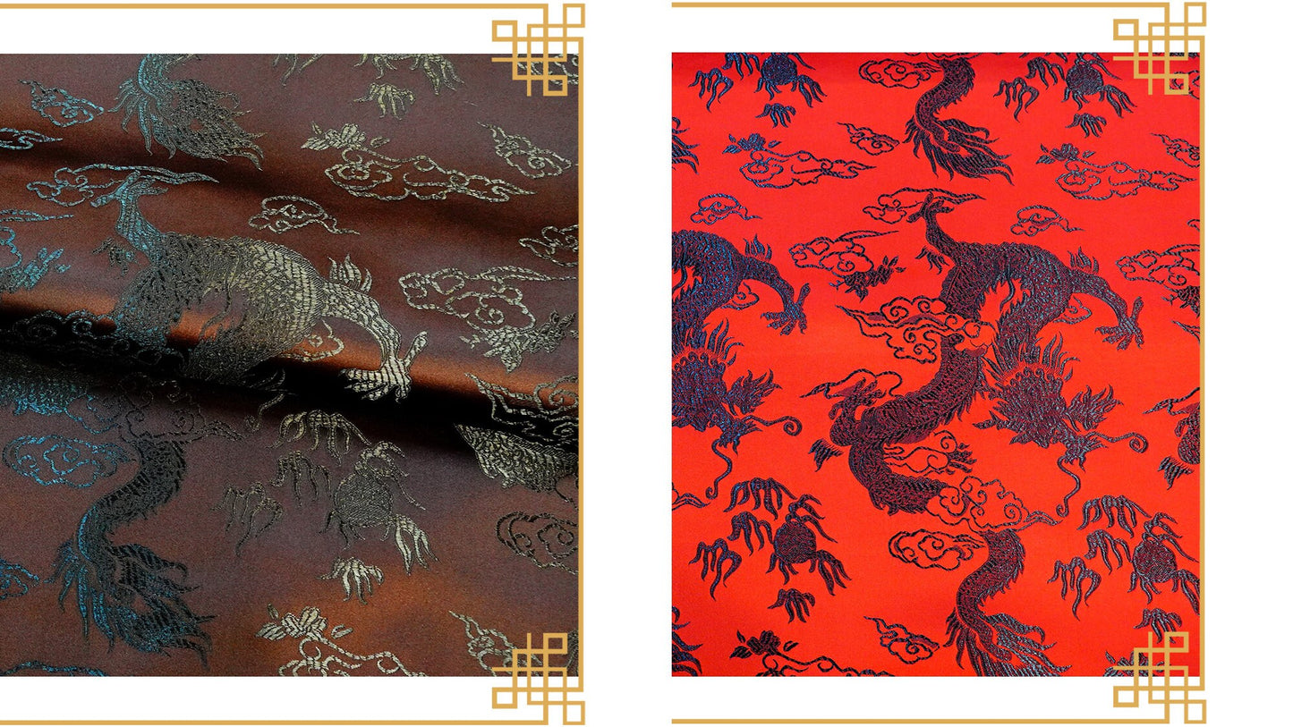 Tissu brocart de soie : motif grand dragon, tissu pour costumes de mariage