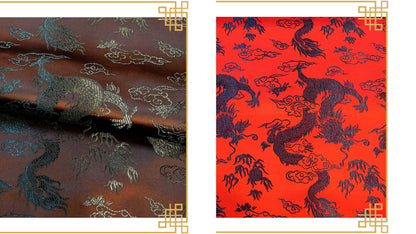 Tissu brocart de soie : motif grand dragon, tissu pour costumes de mariage