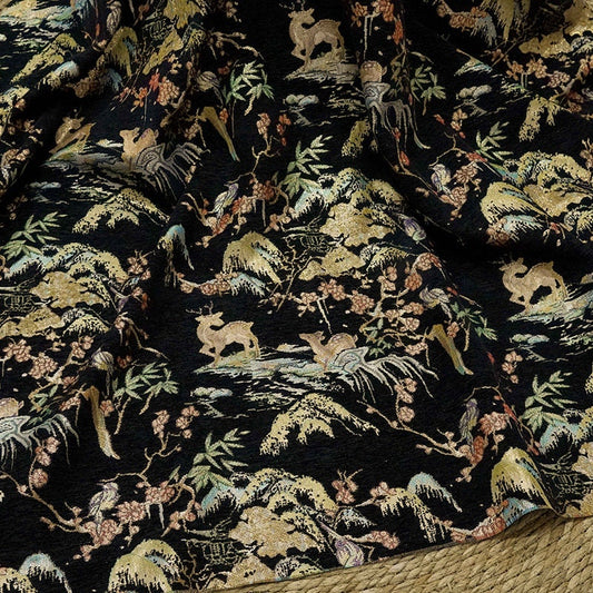 Tissu jacquard rétro motif cerf : texture 3D pour ameublement, costumes et décoration - 142 cm de large