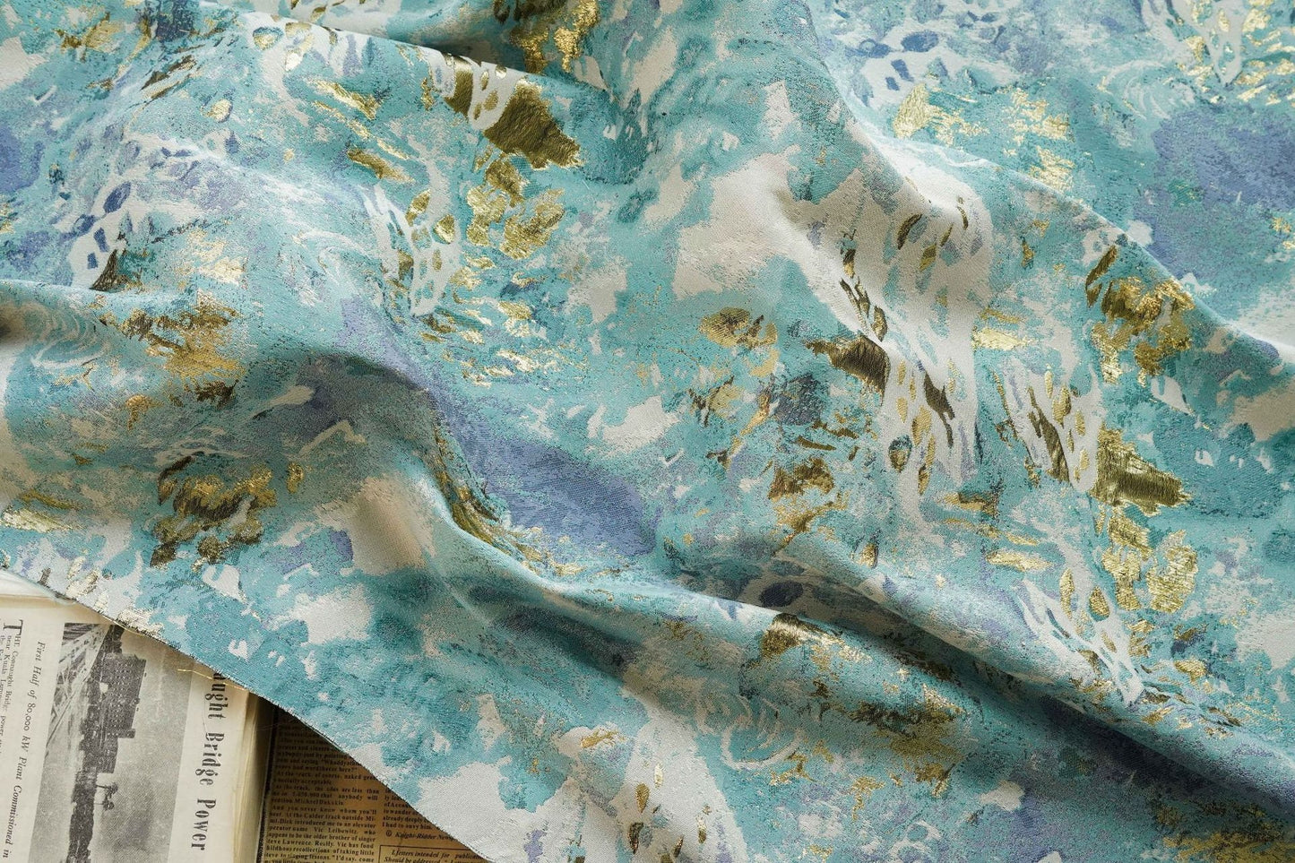 Gold Thread Jacquard Fabric: 3D Oil Painting Texture, 55" Wide