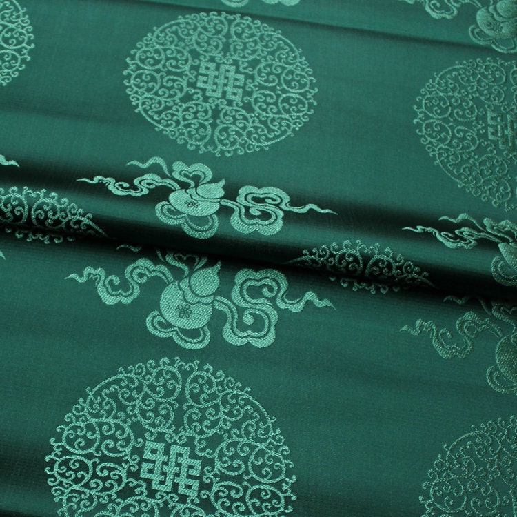 Jade Green Chinese Brocade Fabric: Silk Rayon Blend, 29" Wide