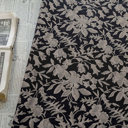 Black Floral Jacquard Fabric: Luxury Woven Dress Material (55" Wide)