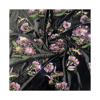 49"W Embroidered Velvet Fabric by the Yard ��� Soft Plush Material for Sewing, Upholstery &