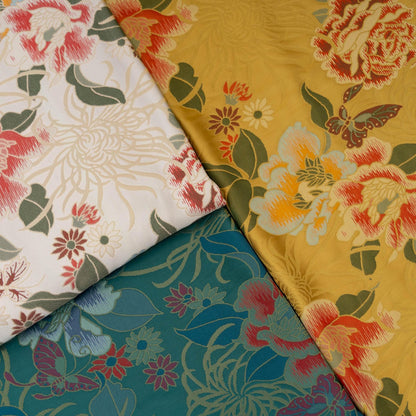 Tissu brocart pivoine : 140 cm de large. Fournitures pour textiles, kimonos et rideaux en rayonne de luxe.