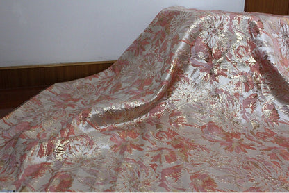 Gold Thread Jacquard Fabric: 3D Flower Design, 56" Wide