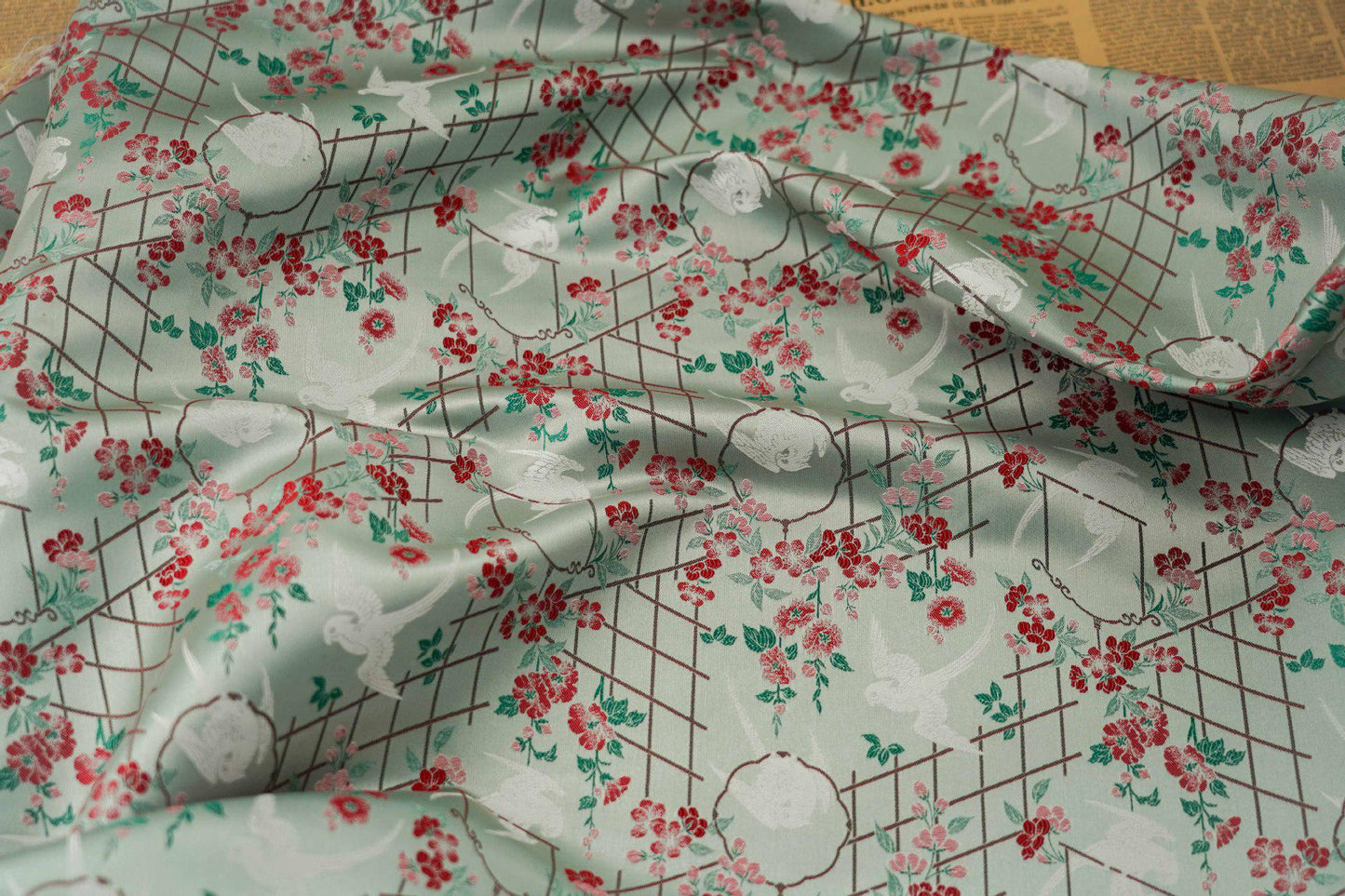 Bird Flower Jacquard Fabric: Grey Woven Upholstery, Drapery, Sewing (65"W By 1 Meter)