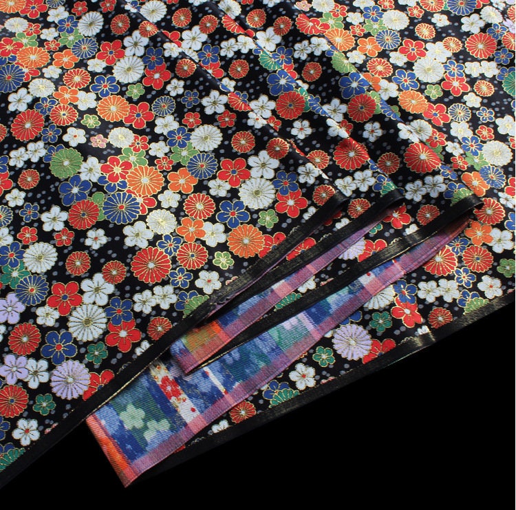 Japanese KINRAN Floral Fabric: Black Silk Rayon Blend, 59" Wide
