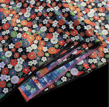 Japanese KINRAN Floral Fabric: Black Silk Rayon Blend, 59" Wide
