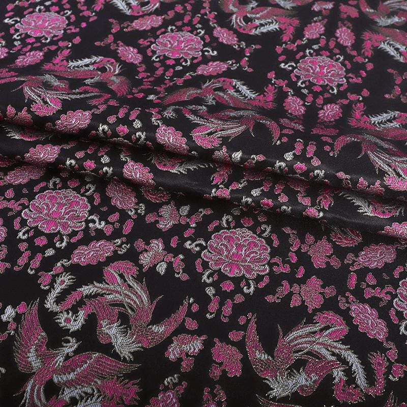 Tissu brocart de soie à motif phénix - 150 cm de large - Matériel de couture pour cheongsam