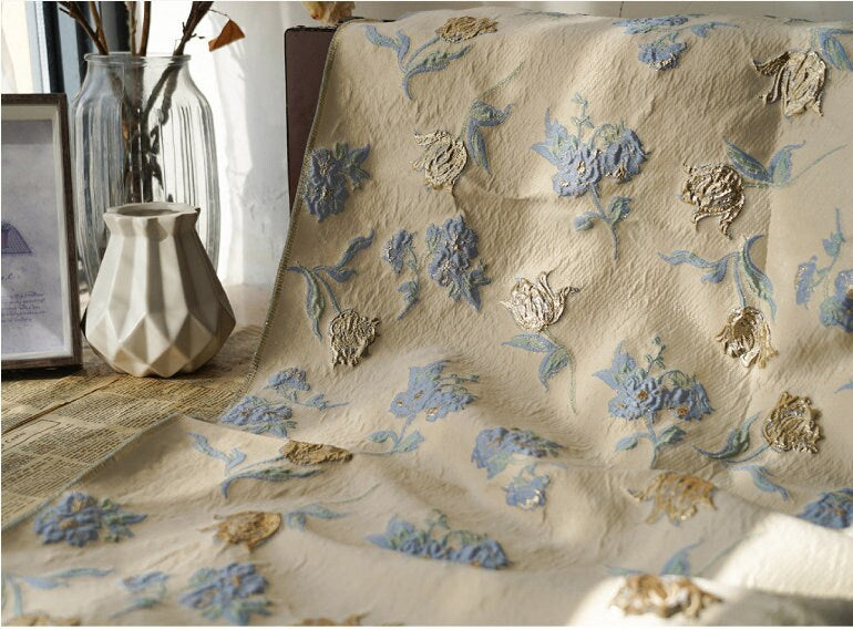 Golden Magnolia Jacquard Fabric: Embossed 3D Designer Fabric, 55" Wide