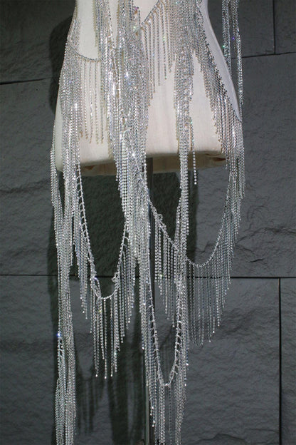 Rhinestone Tassel Chain: Crystal Glitter DIY Wedding Dress Accessory (12cm)