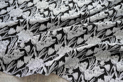 Elegant Black & White Floral Jacquard Quilting Fabric ��� Upholstery, Furniture, Bags, Sofa, DIY Sewing, Home Dec"Wide