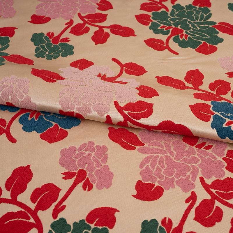 Floral Jacquard Velvet Satin Fabric: Japanese Wedding Drapery, 58"W