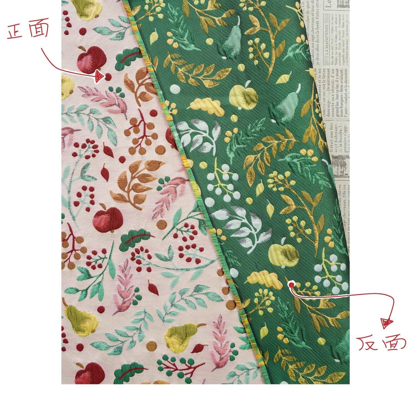 Nature-Inspired Embossed Leaf Jacquard Fabric ��� Refreshing Fruit Leaf Design for Handbags & Accessori"Wide