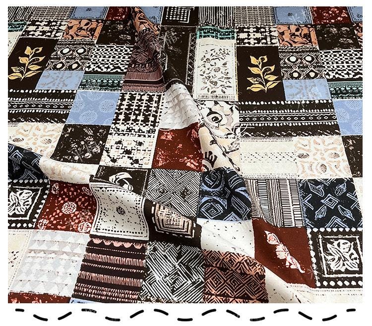 Tissu en coton collage vintage : matériau de quilting d'art rétro (55 po L)