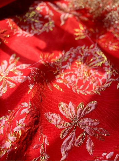 Red & Gold Jacquard Fabric: 3D Texture Designer Fabric, 56" Wide
