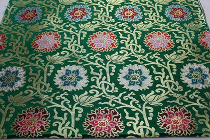 Tissu brocart jacquard à motifs floraux : style sino-mongol (vendu au mètre)