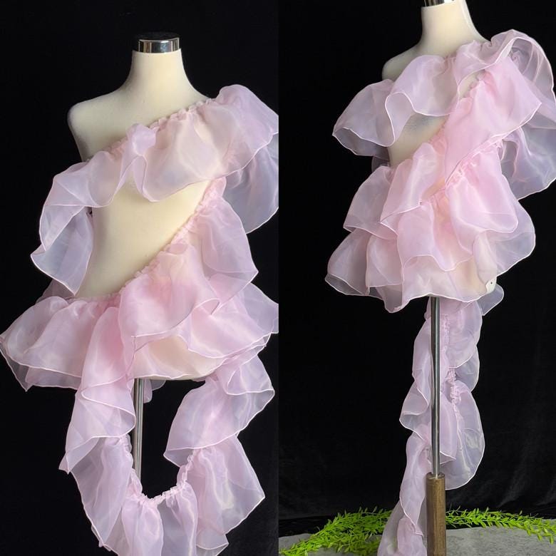 Sheer Pleated Organza Ruffle: 3D Fold Designer Fabric, Wedding Gowns
