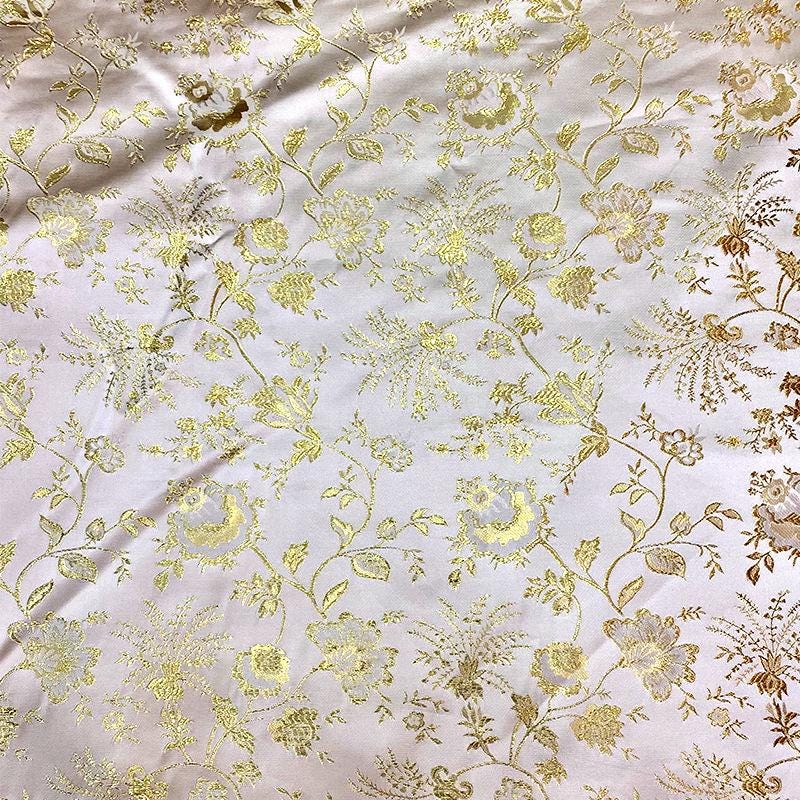 Gold Thread Jacquard Fabric: 3D Embossed Floral Woven Upholstery, Costume, Decor (59"W, By The Meter)