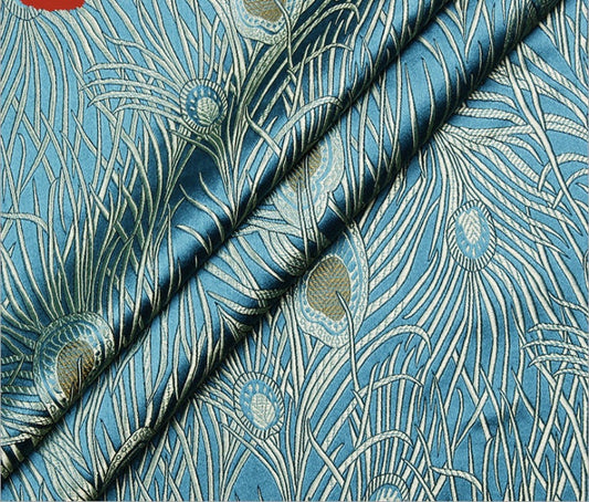 Peacock Tail Silk Brocade Fabric: 29.5"W Jacquard Rayon Blend