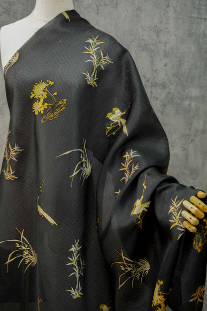 Bird & Bamboo Jacquard Fabric: Japanese Style Dress Fabric, 55"W