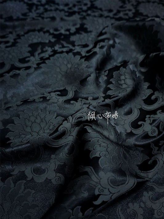 Tissu brocart de soie à motif de fleur de lotus : tapisserie pour coussin Cheongsam (29,5 po L)