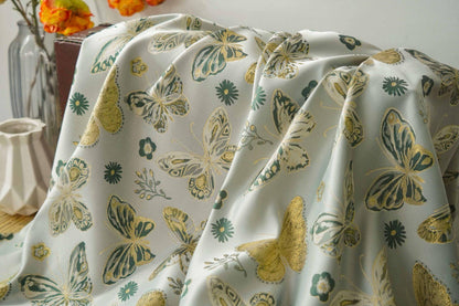 Gold Thread Butterfly Jacquard Fabric: Beige Costume & Upholstery Fabric