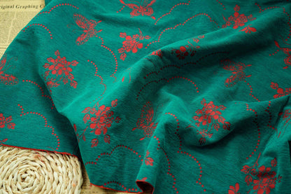 Butterfly Flower Chenille Jacquard Fabric: Red & Green Upholstery, Quilting (By The Meter)