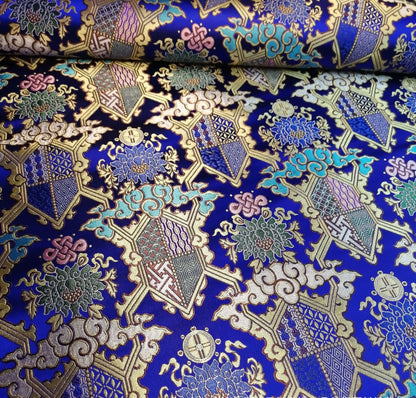 Lotus Brocade Fabric: 29.5"W Tibetan Damask Rayon for Upholstery & Costume