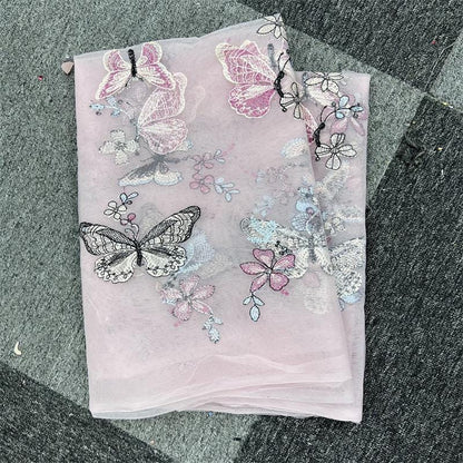 Embroidered Butterfly Lace Fabric: Sequin Tulle Mesh, 59" Wide