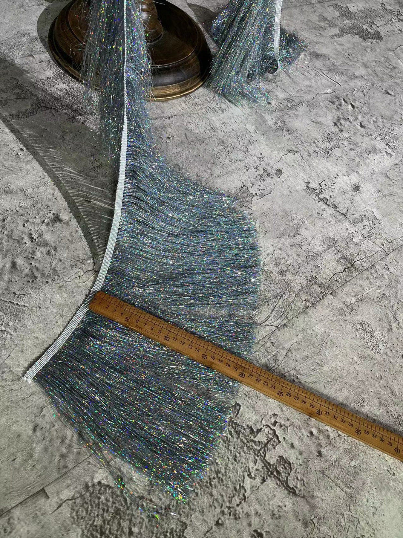 Tissu à franges argentées pour la danse : franges en polyester de 20 cm, décoration à faire soi-même